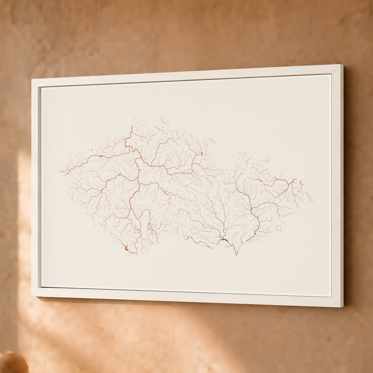 Beautiful Rivers — Chéquia — Terracota e areia, Fine art emoldurado · 30 × 40 cm, Branco · Sem margem