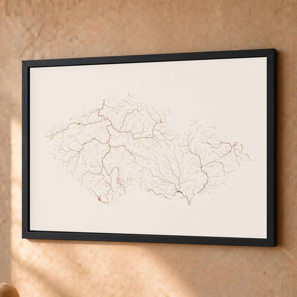 Beautiful Rivers — Chéquia — Terracota e areia, Fine art emoldurado · 45 × 60 cm, Preto · Sem margem