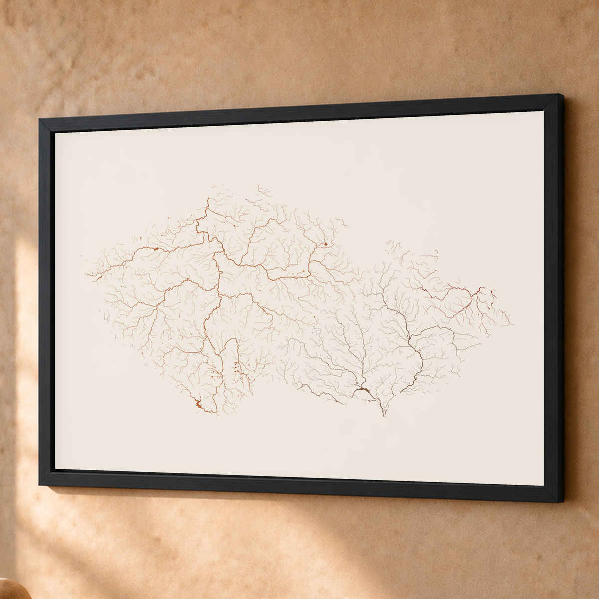 Beautiful Rivers — Chéquia — Terracota e areia, Fine art emoldurado · 60 × 80 cm, Preto · Sem margem