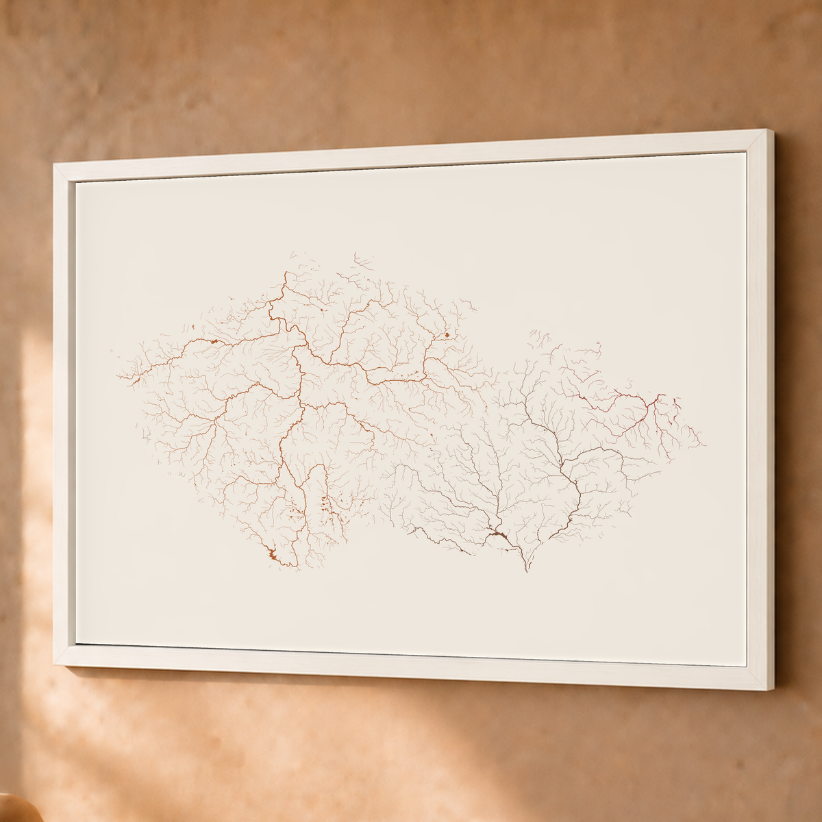 Beautiful Rivers — Chéquia — Terracota e areia, Fine art emoldurado · 60 × 80 cm, Branco · Sem margem