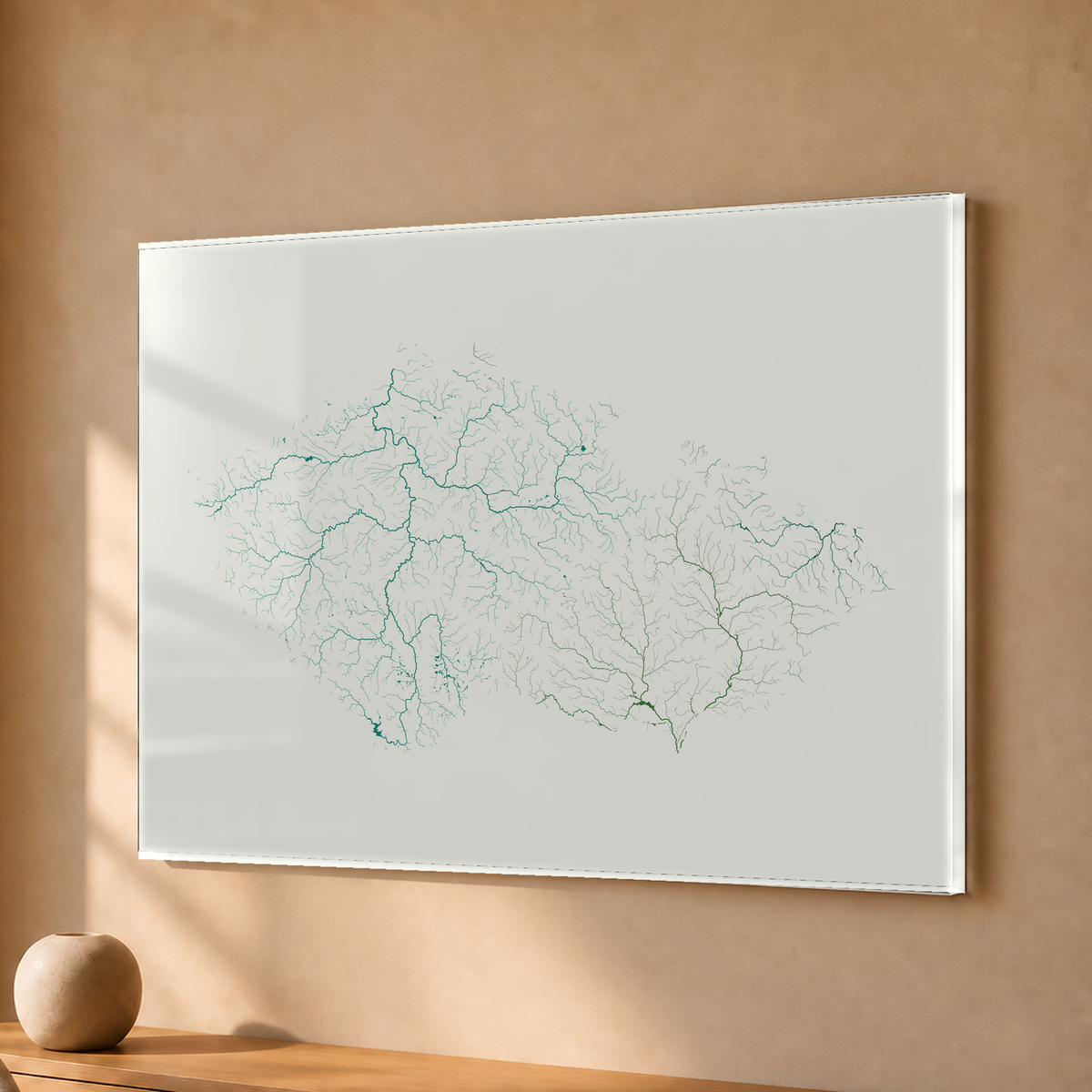 Beautiful Rivers — Chéquia — Verde jade e porcelana, Acrílico · 30 × 40 cm, Sem margem