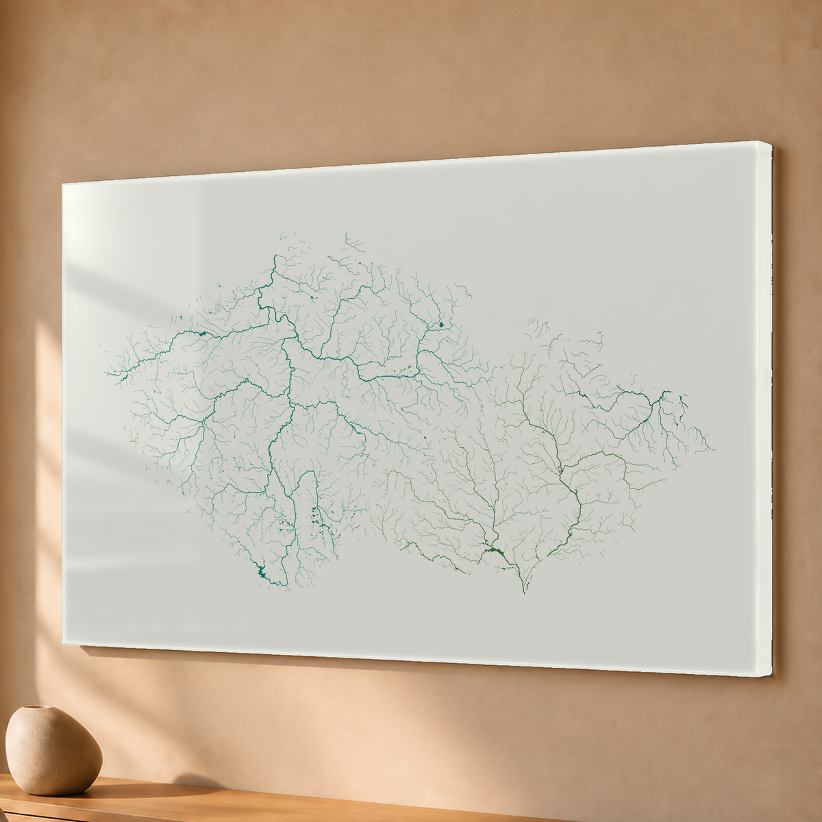 Beautiful Rivers — Chéquia — Verde jade e porcelana, Acrílico · 40 × 60 cm, Sem margem
