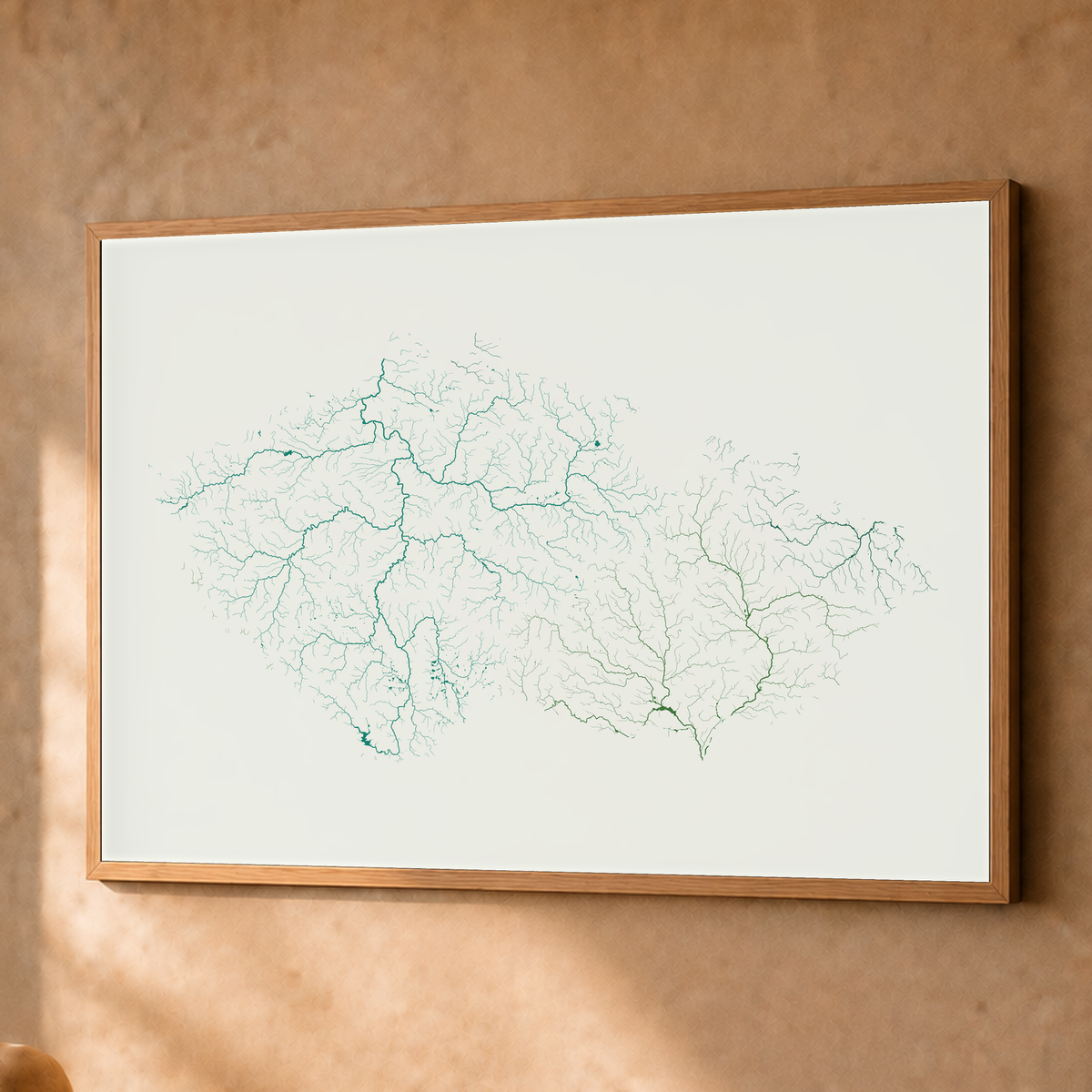 Beautiful Rivers — Chéquia — Verde jade e porcelana, Fine art emoldurado · 60 × 80 cm, Natural · Sem margem