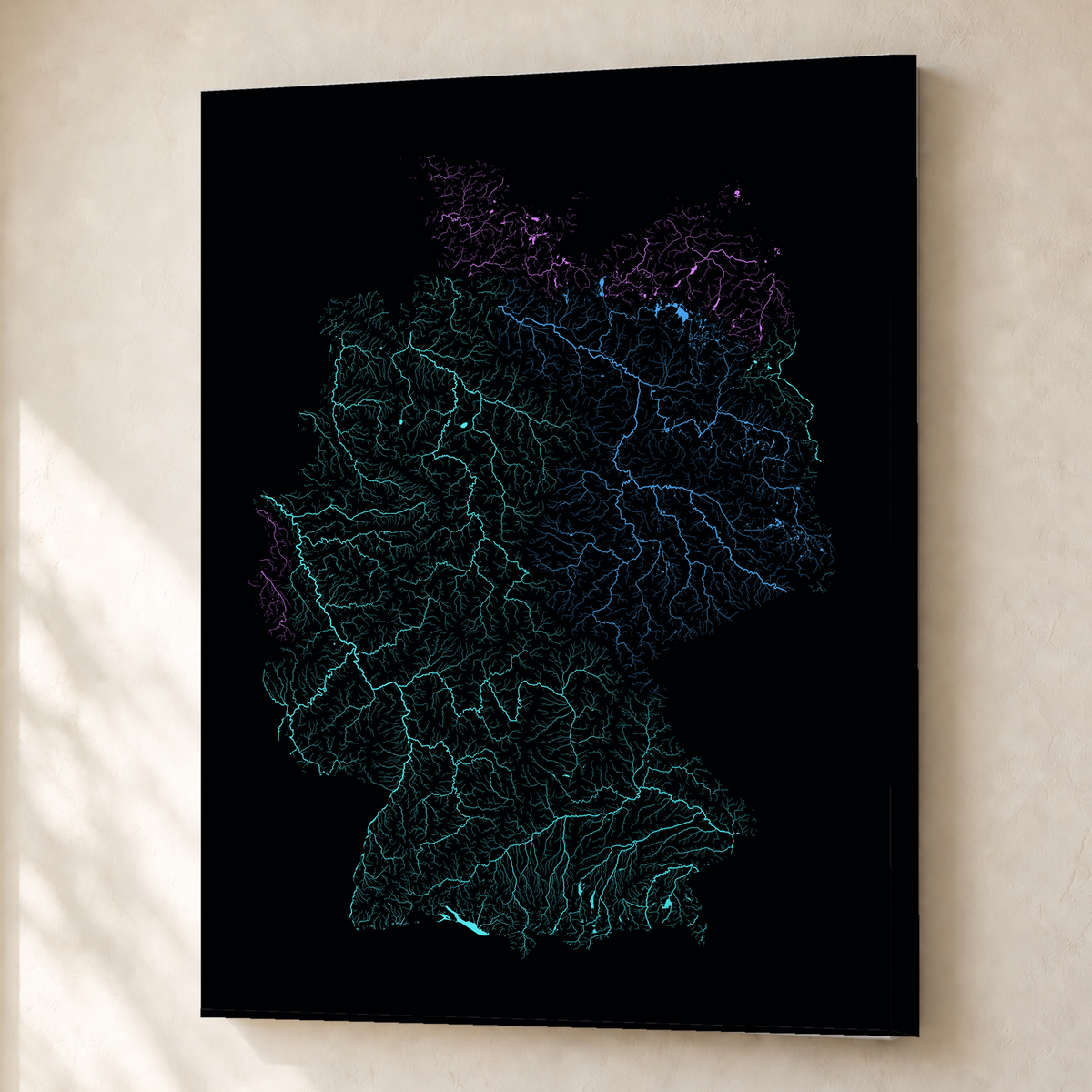 Beautiful Rivers — Alemanha — Neon hidrográfico, Canvas · 45 × 60 cm, Sem margem