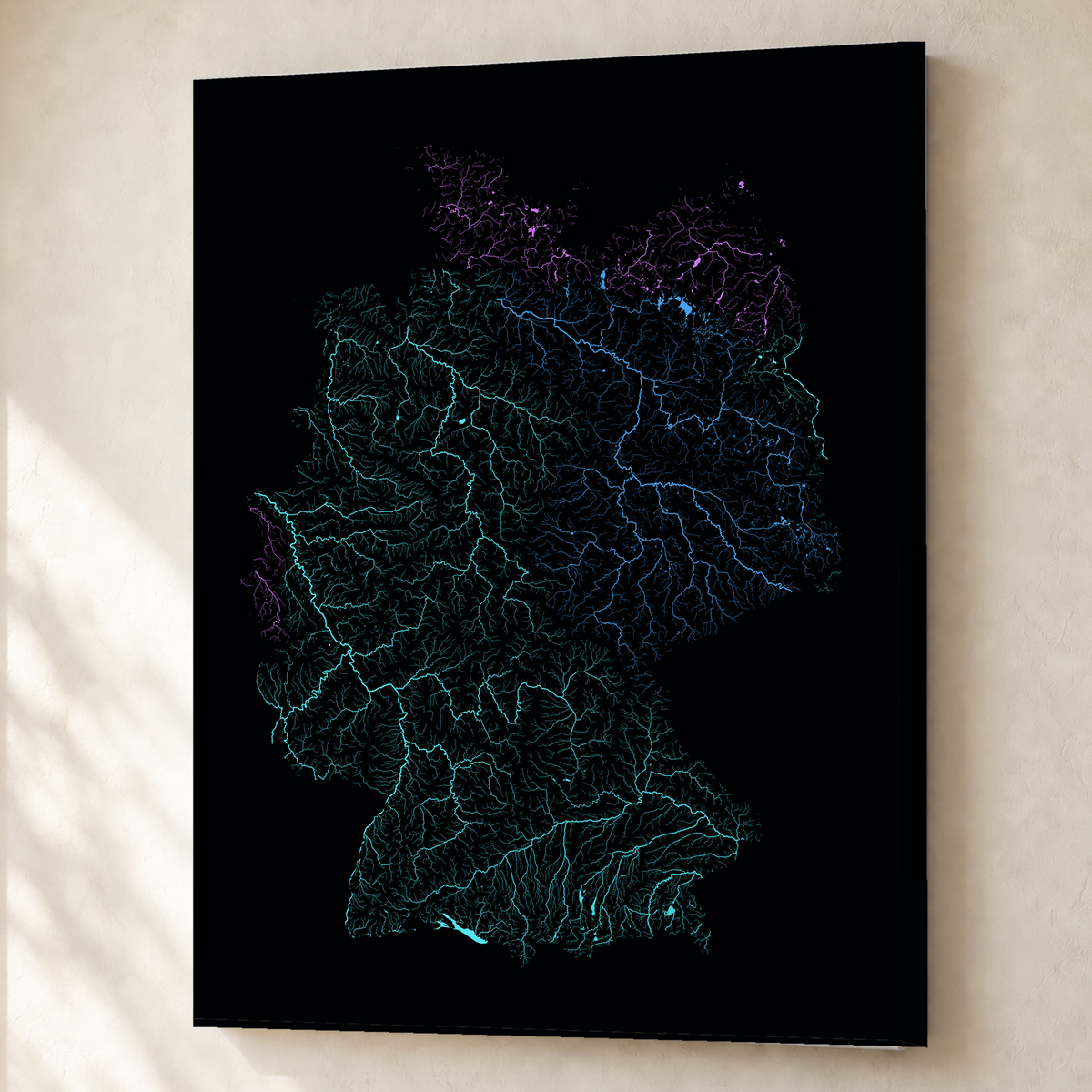 Beautiful Rivers — Alemanha — Neon hidrográfico, Canvas · 60 × 80 cm, Sem margem