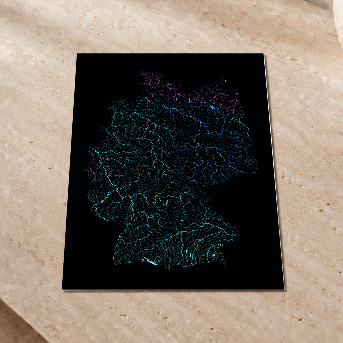 Beautiful Rivers — Alemanha — Neon hidrográfico, Impressão fine art · 30 × 40 cm, Sem margem