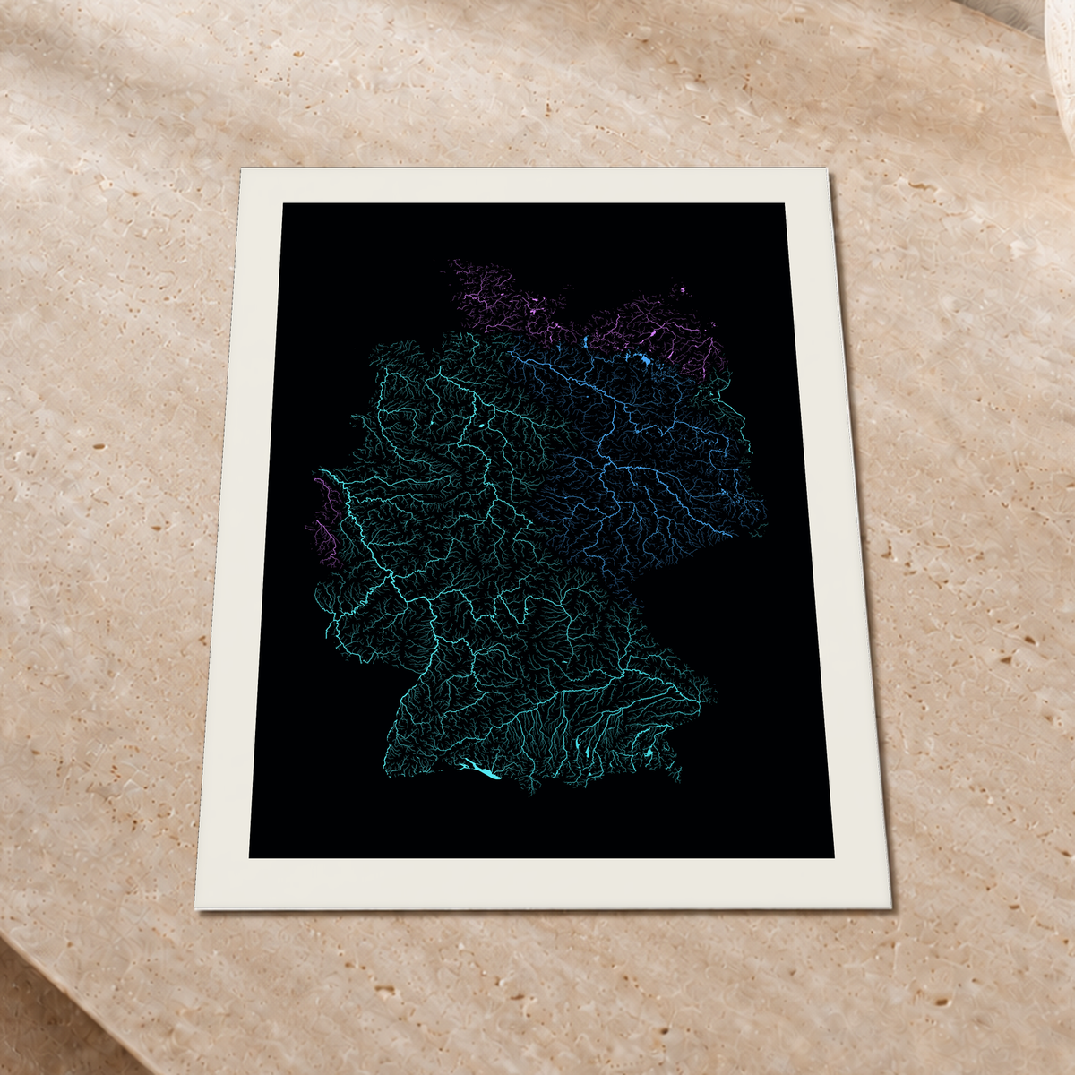 Beautiful Rivers — Alemanha — Neon hidrográfico, Impressão fine art · 30 × 40 cm, Margem branca