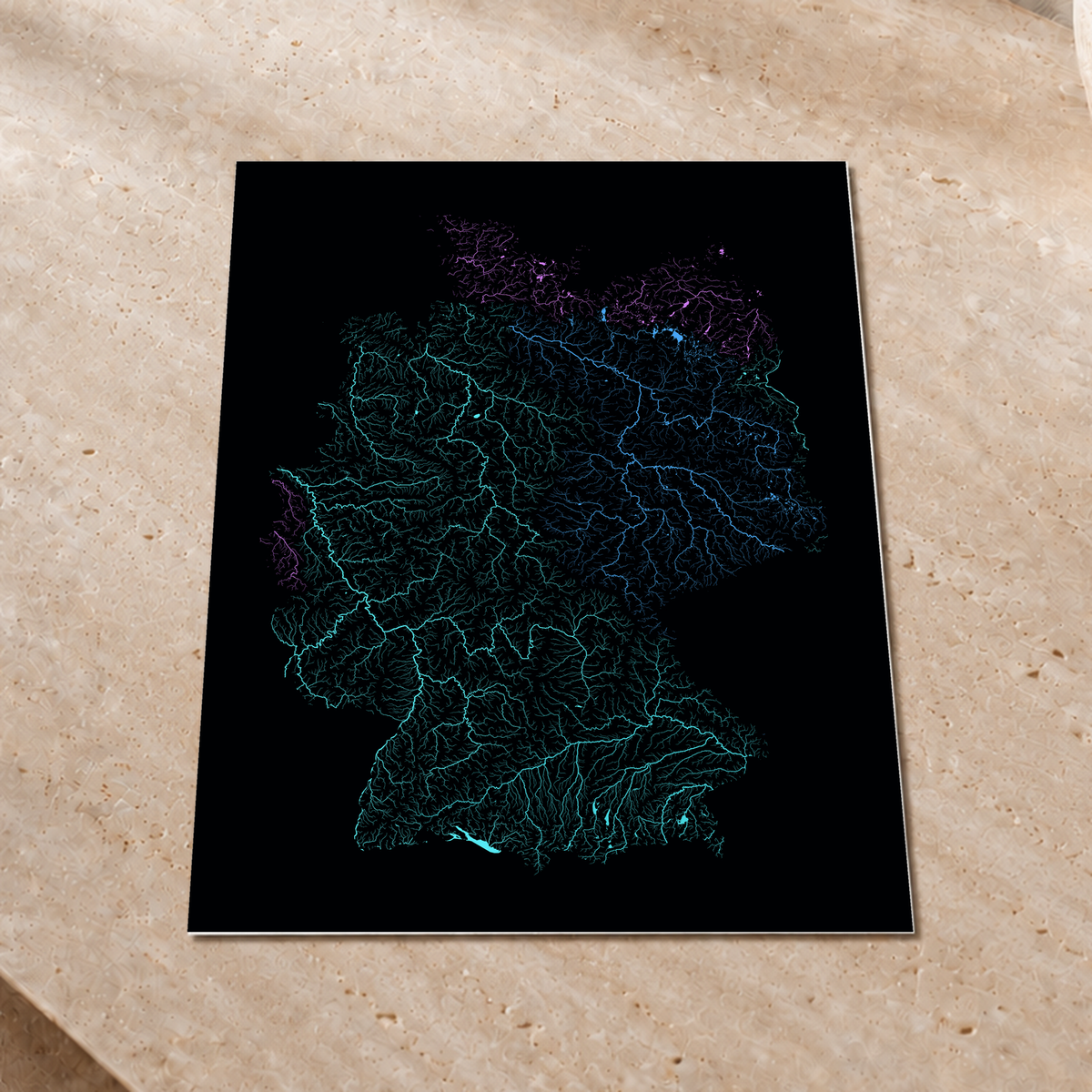 Beautiful Rivers — Alemanha — Neon hidrográfico, Impressão fine art · 45 × 60 cm, Sem margem