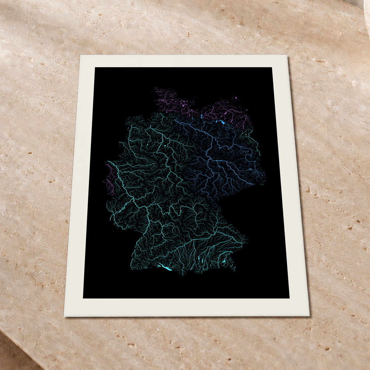Beautiful Rivers — Alemanha — Neon hidrográfico, Impressão fine art · 45 × 60 cm, Margem branca
