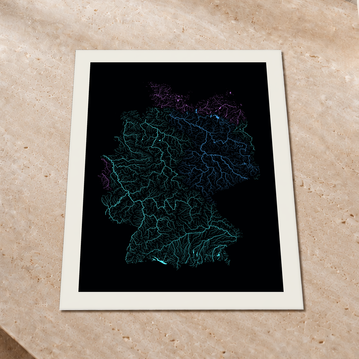 Beautiful Rivers — Alemanha — Neon hidrográfico, Impressão fine art · 60 × 80 cm, Margem branca