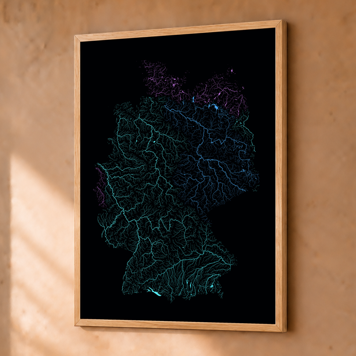 Beautiful Rivers — Alemanha — Neon hidrográfico, Fine art emoldurado · 30 × 40 cm, Natural · Sem margem