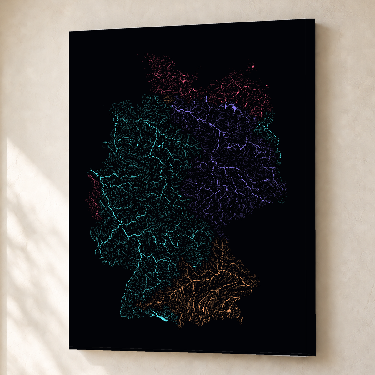 Beautiful Rivers — Alemanha — Neon por território, Canvas · 45 × 60 cm, Sem margem