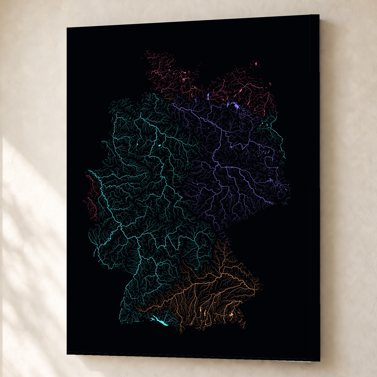 Beautiful Rivers — Alemanha — Neon por território, Canvas · 60 × 80 cm, Sem margem