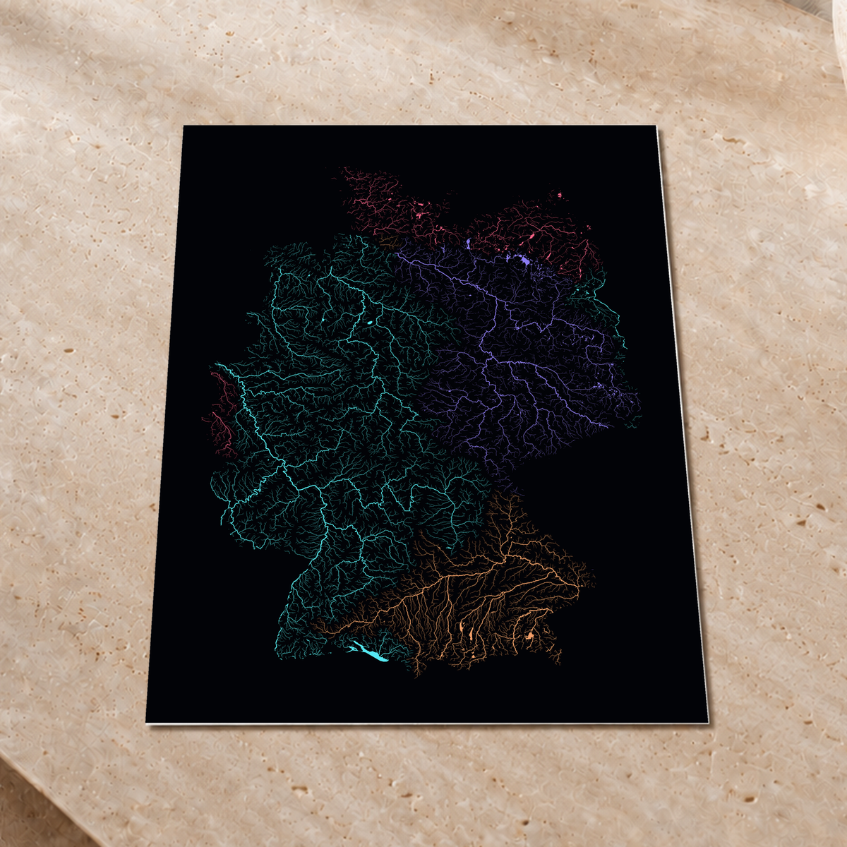 Beautiful Rivers — Alemanha — Neon por território, Impressão fine art · 45 × 60 cm, Sem margem