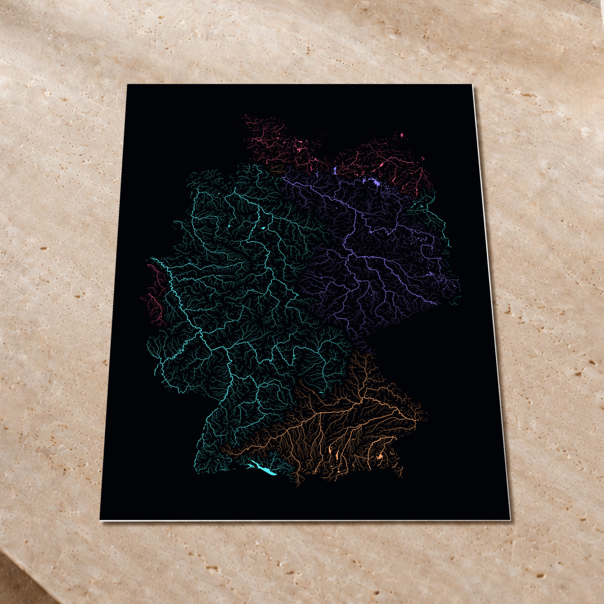 Beautiful Rivers — Alemanha — Neon por território, Impressão fine art · 60 × 80 cm, Sem margem