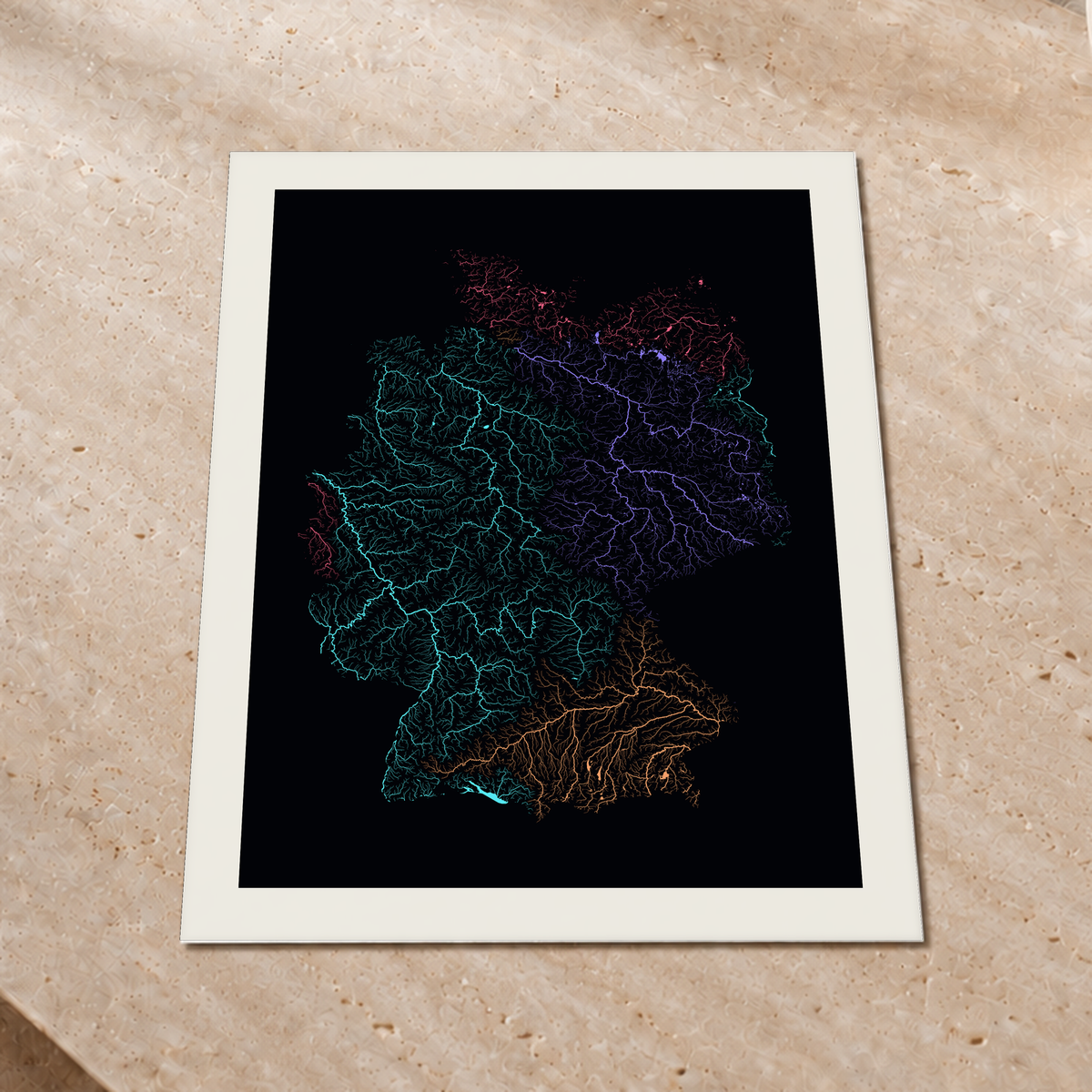 Beautiful Rivers — Alemanha — Neon por território, Impressão fine art · 60 × 80 cm, Margem branca