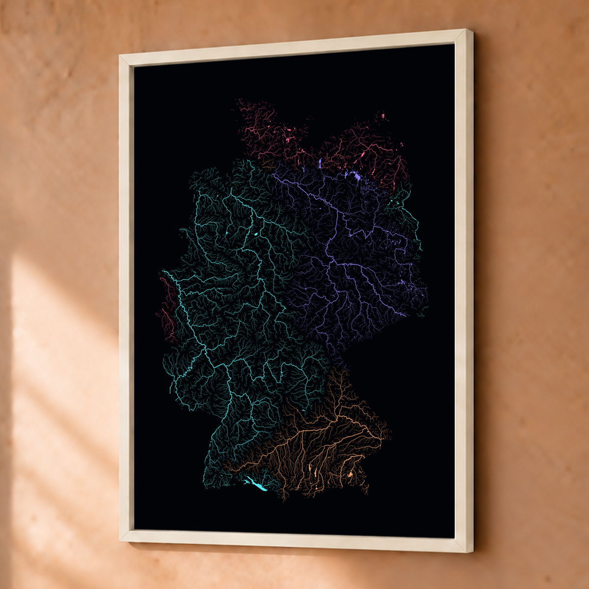 Beautiful Rivers — Alemanha — Neon por território, Fine art emoldurado · 30 × 40 cm, Branco · Sem margem