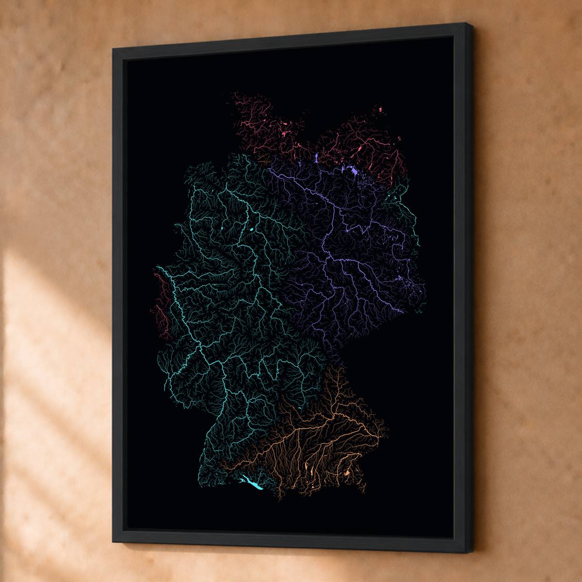 Beautiful Rivers — Alemanha — Neon por território, Fine art emoldurado · 45 × 60 cm, Preto · Sem margem