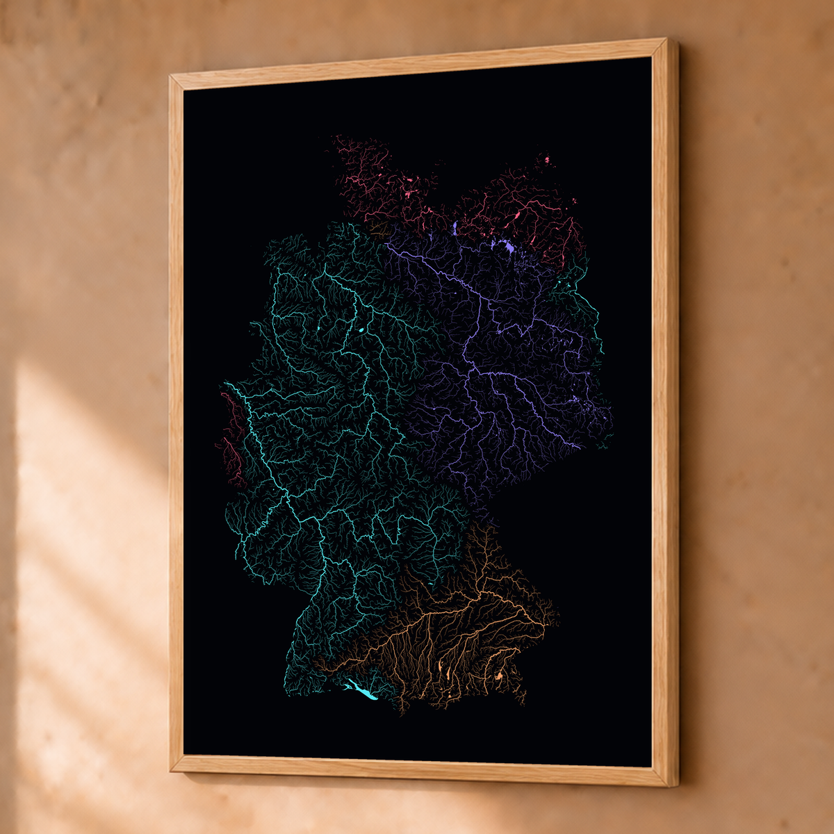 Beautiful Rivers — Alemanha — Neon por território, Fine art emoldurado · 45 × 60 cm, Natural · Sem margem
