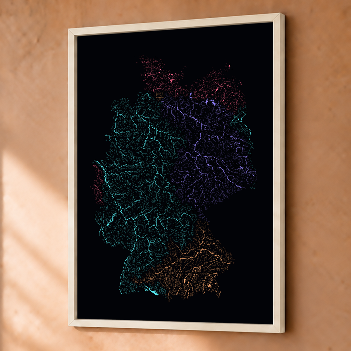 Beautiful Rivers — Alemanha — Neon por território, Fine art emoldurado · 45 × 60 cm, Branco · Sem margem