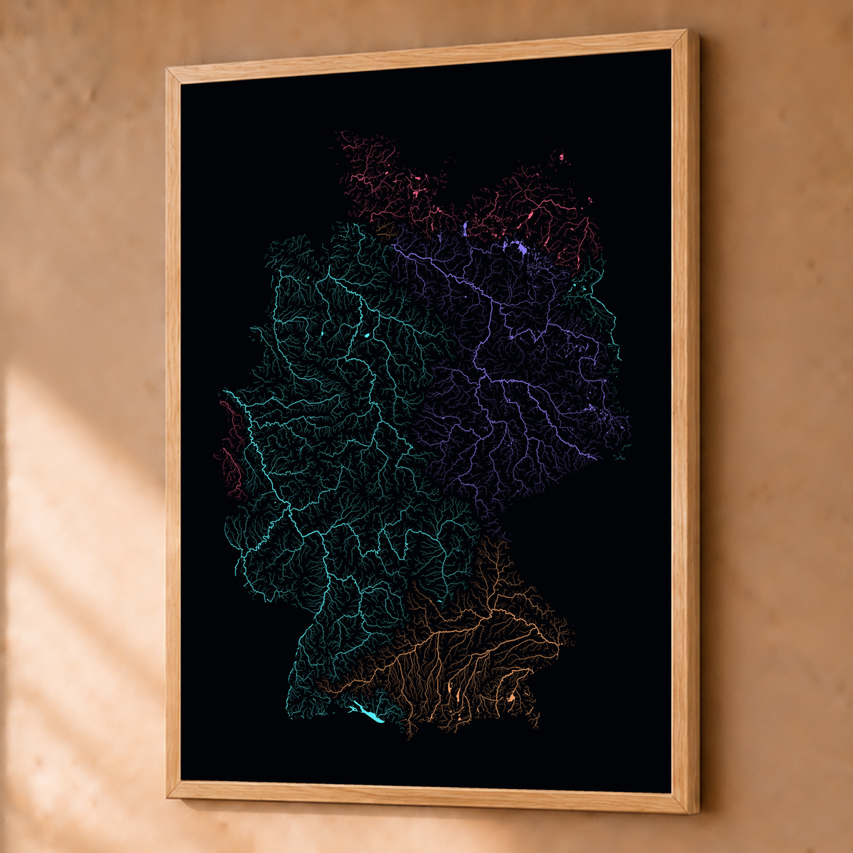 Beautiful Rivers — Alemanha — Neon por território, Fine art emoldurado · 60 × 80 cm, Natural · Sem margem