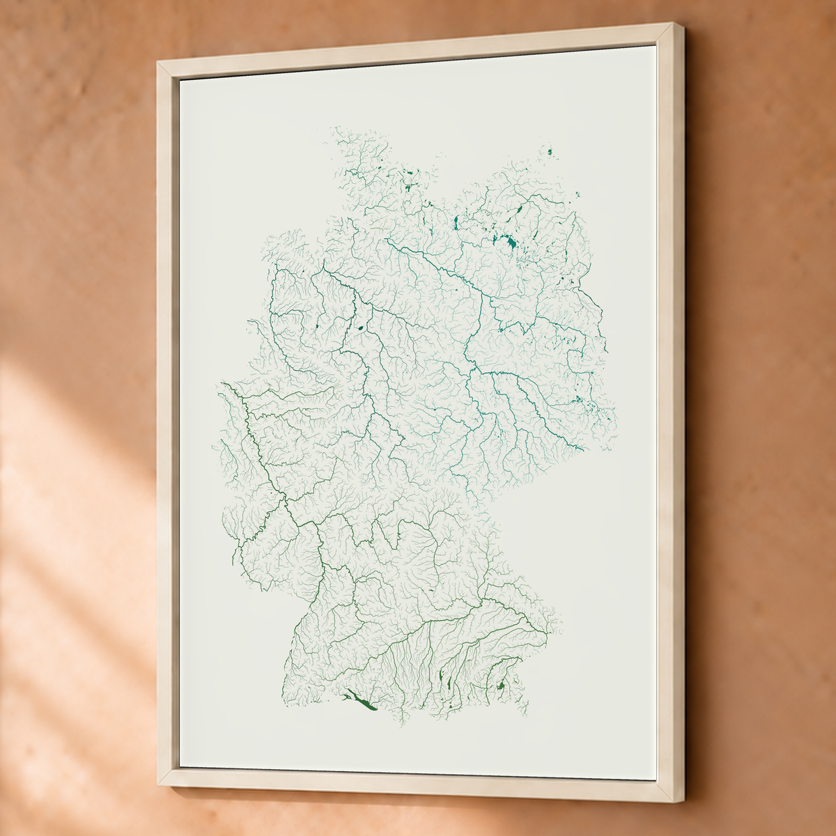 Beautiful Rivers — Alemanha — Verde jade e porcelana, Fine art emoldurado · 60 × 80 cm, Branco · Sem margem