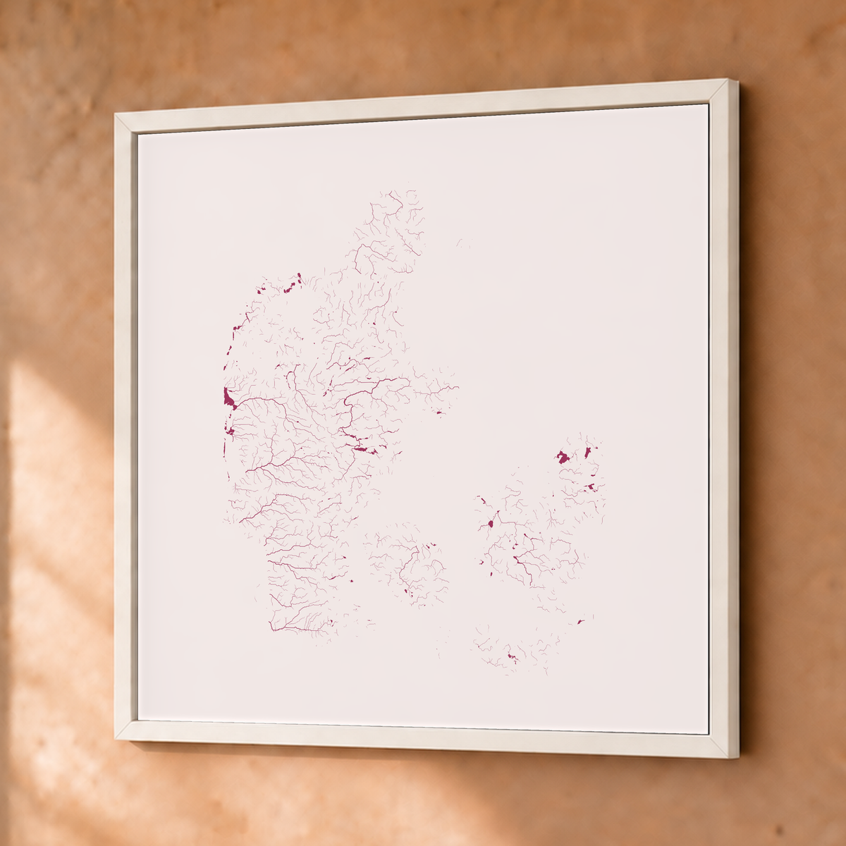 Beautiful Rivers — Dinamarca — Ameixa e rosé, Fine art emoldurado · 76 × 76 cm, Branco · Sem margem