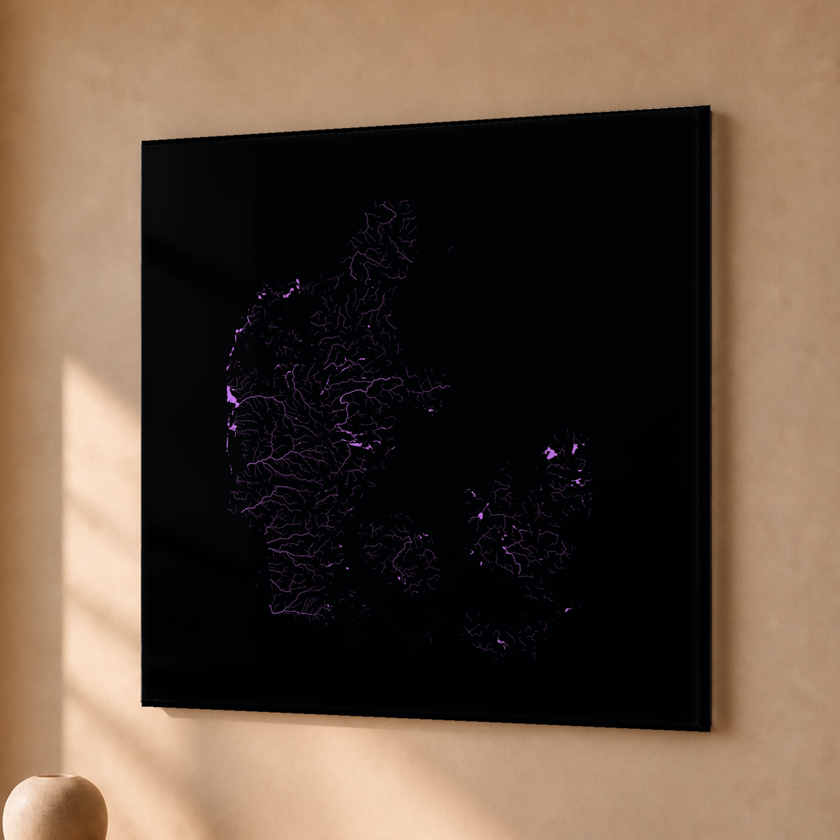 Beautiful Rivers — Dinamarca — Neon hidrográfico, Acrílico · 50 × 50 cm, Sem margem