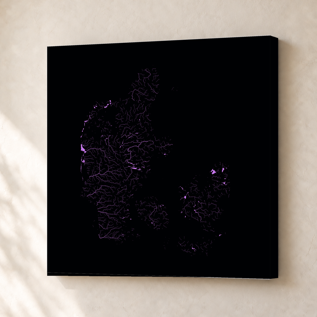 Beautiful Rivers — Dinamarca — Neon hidrográfico, Canvas · 30 × 30 cm, Sem margem