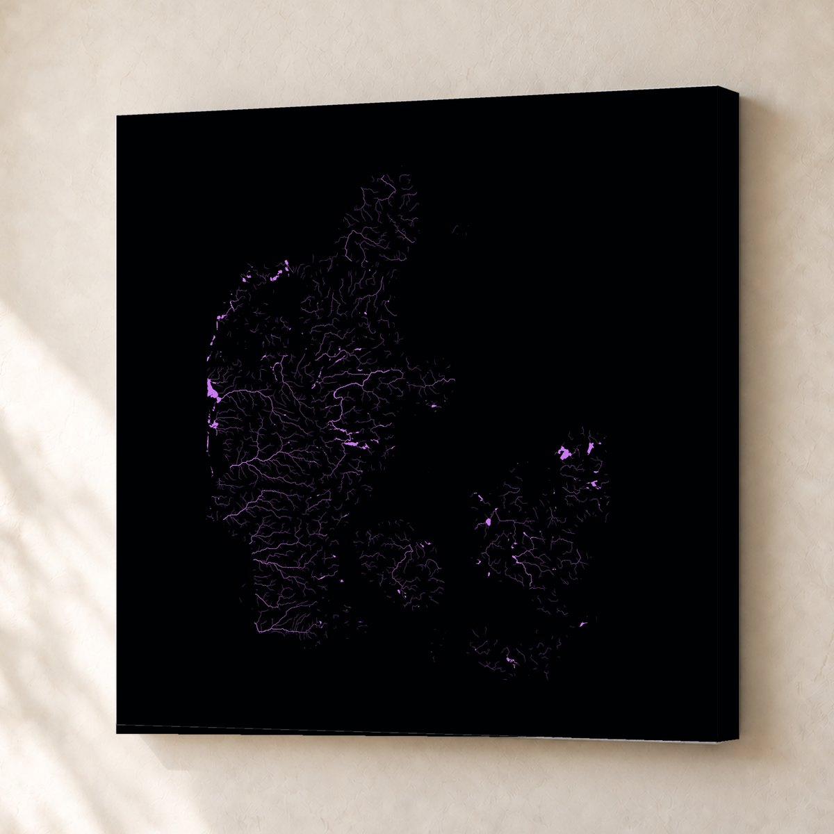 Beautiful Rivers — Dinamarca — Neon hidrográfico, Canvas · 50 × 50 cm, Sem margem
