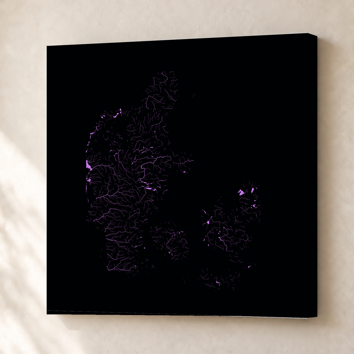 Beautiful Rivers — Dinamarca — Neon hidrográfico, Canvas · 76 × 76 cm, Sem margem