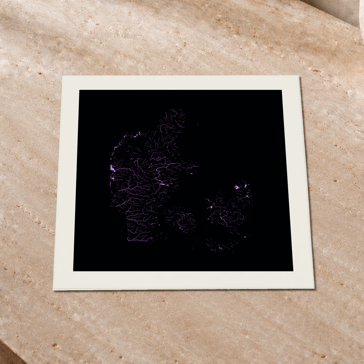 Beautiful Rivers — Dinamarca — Neon hidrográfico, Impressão fine art · 30 × 30 cm, Margem branca