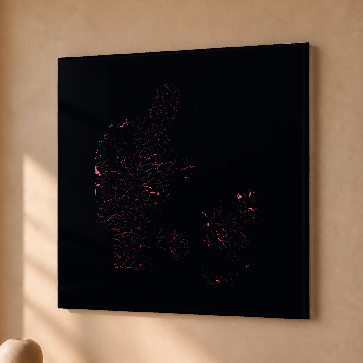 Beautiful Rivers — Dinamarca — Neon por território, Acrílico · 76 × 76 cm, Sem margem