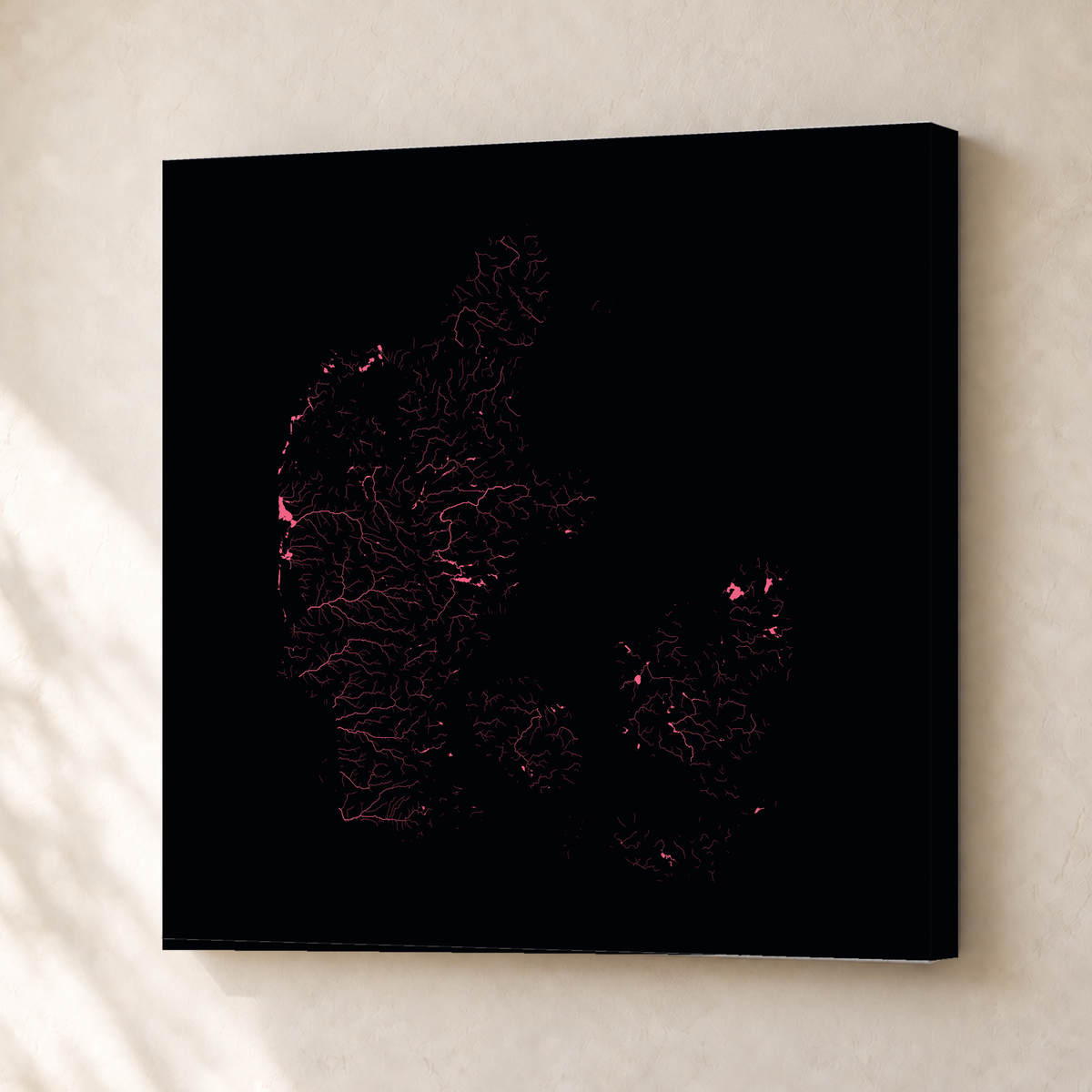 Beautiful Rivers — Dinamarca — Neon por território, Canvas · 30 × 30 cm, Sem margem