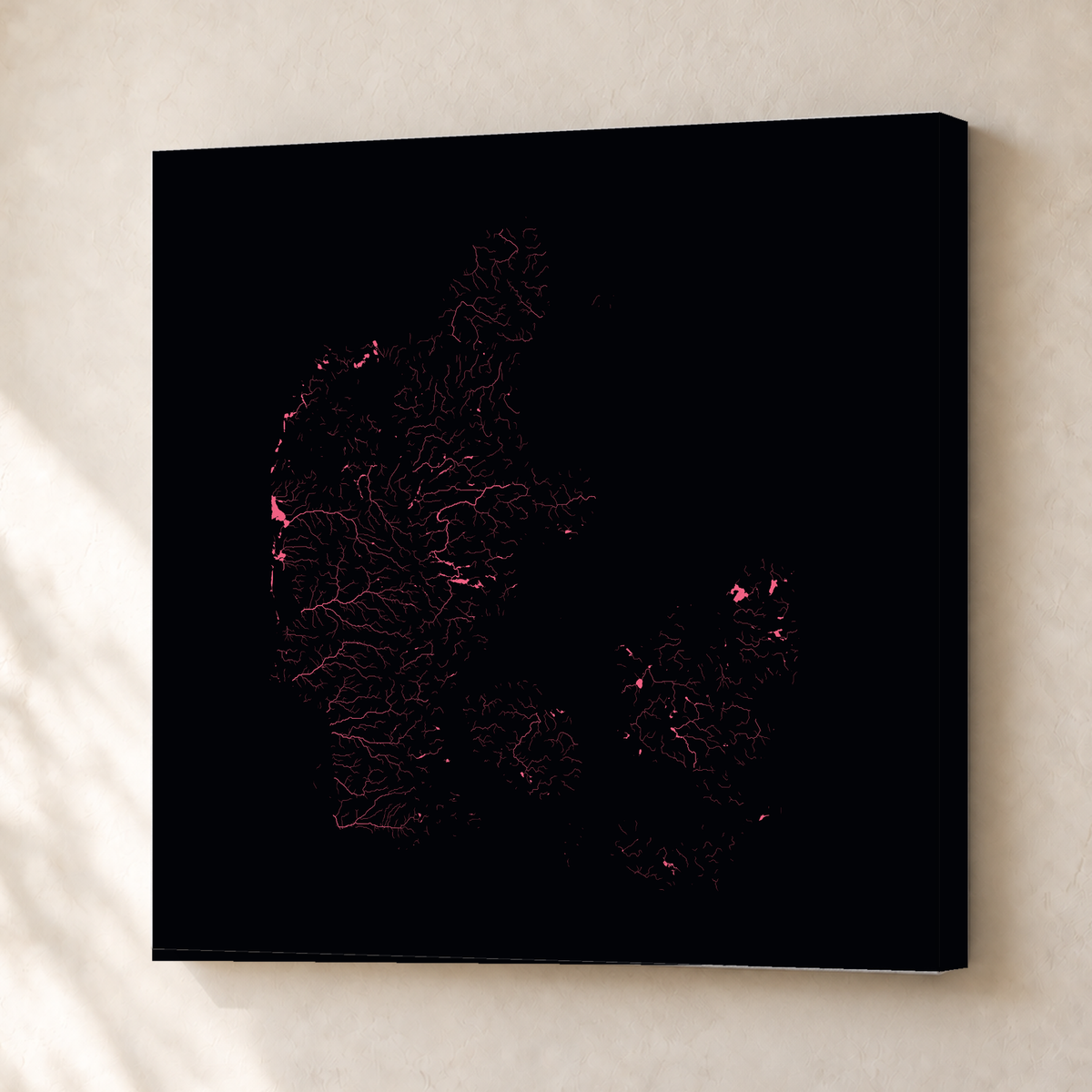 Beautiful Rivers — Dinamarca — Neon por território, Canvas · 50 × 50 cm, Sem margem