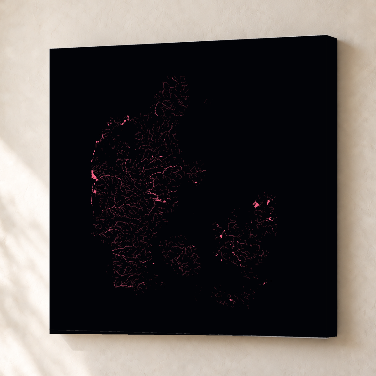 Beautiful Rivers — Dinamarca — Neon por território, Canvas · 76 × 76 cm, Sem margem
