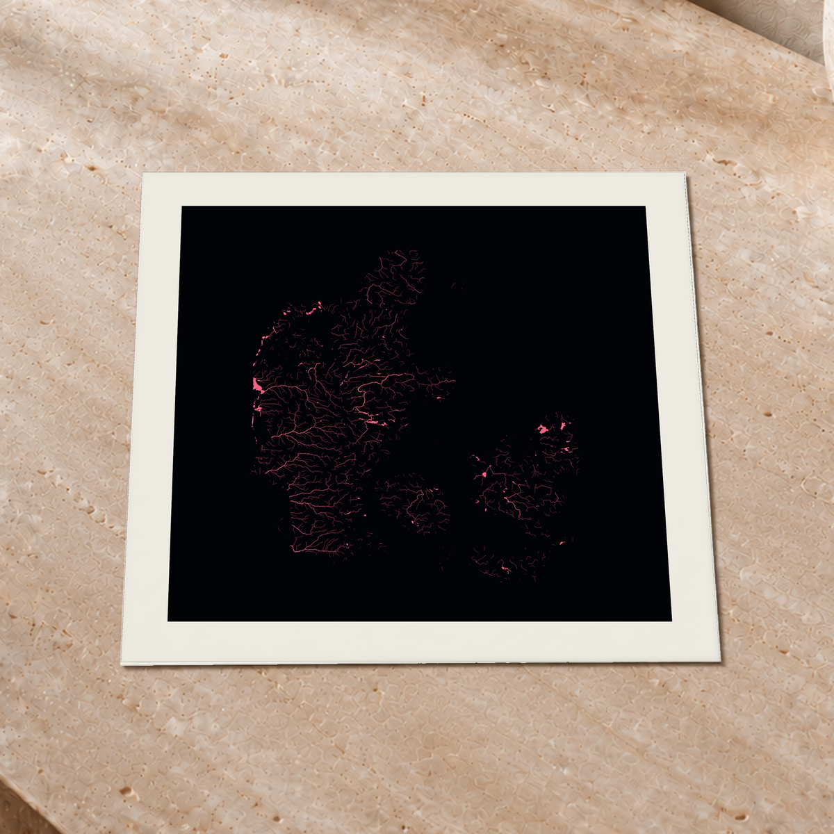 Beautiful Rivers — Dinamarca — Neon por território, Impressão fine art · 30 × 30 cm, Margem branca