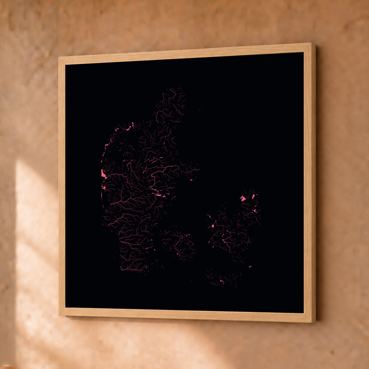 Beautiful Rivers — Dinamarca — Neon por território, Fine art emoldurado · 30 × 30 cm, Natural · Sem margem