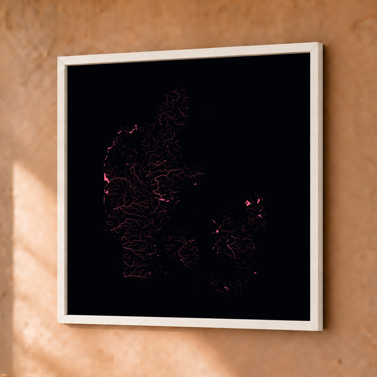 Beautiful Rivers — Dinamarca — Neon por território, Fine art emoldurado · 30 × 30 cm, Branco · Sem margem