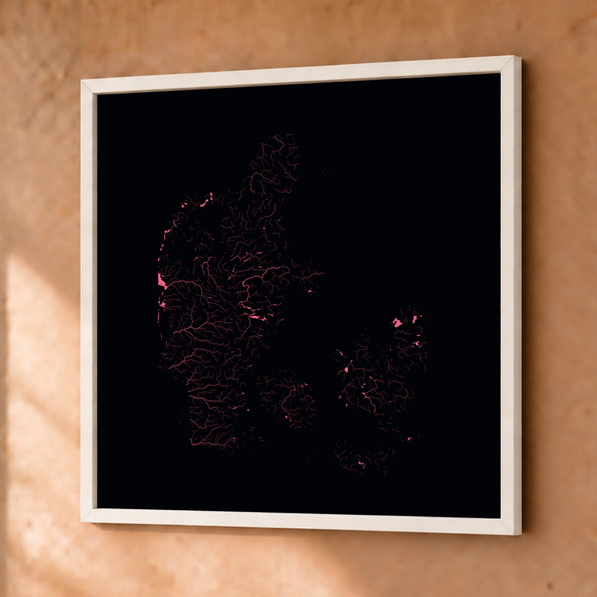 Beautiful Rivers — Dinamarca — Neon por território, Fine art emoldurado · 76 × 76 cm, Branco · Sem margem