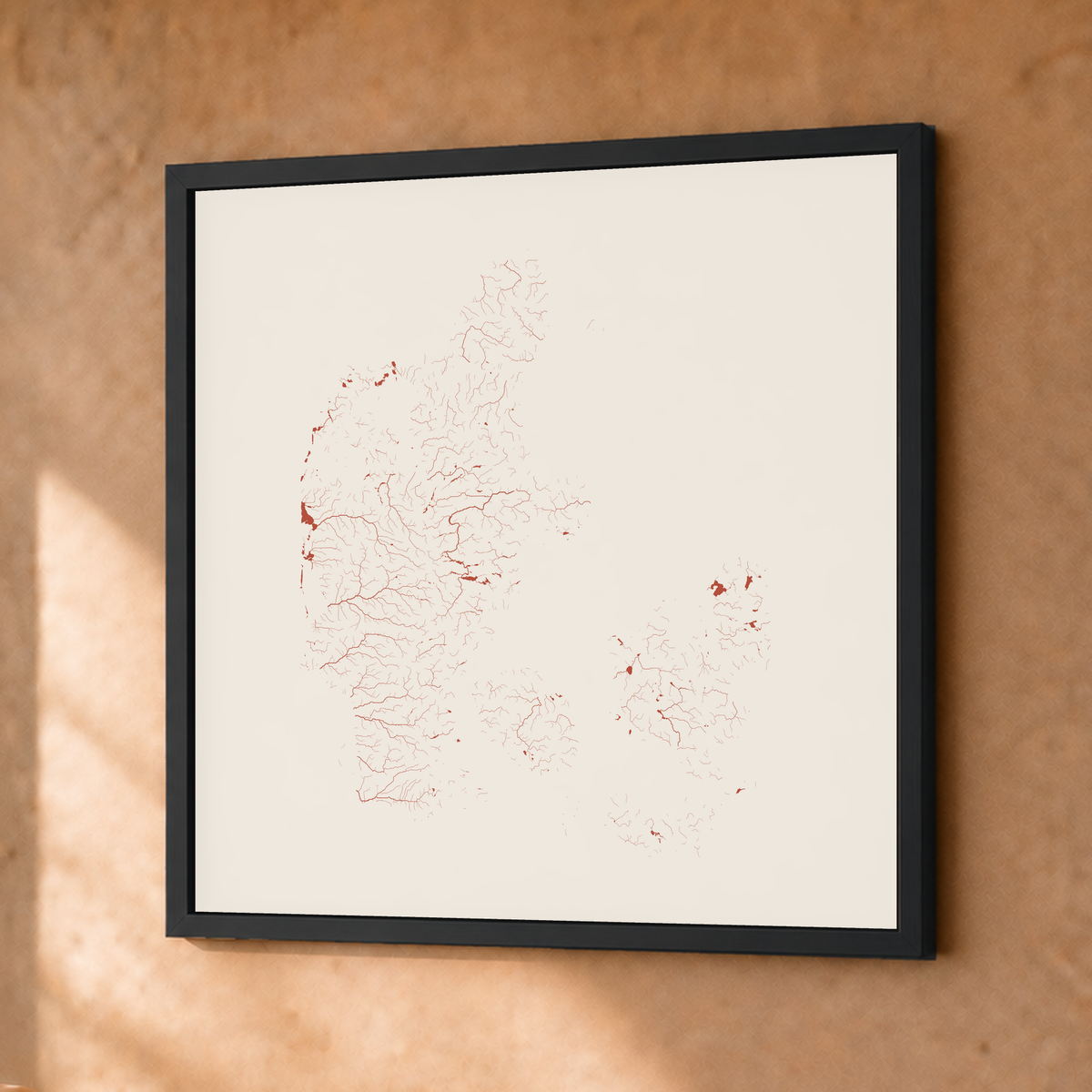 Beautiful Rivers — Dinamarca — Terracota e areia, Fine art emoldurado · 30 × 30 cm, Preto · Sem margem