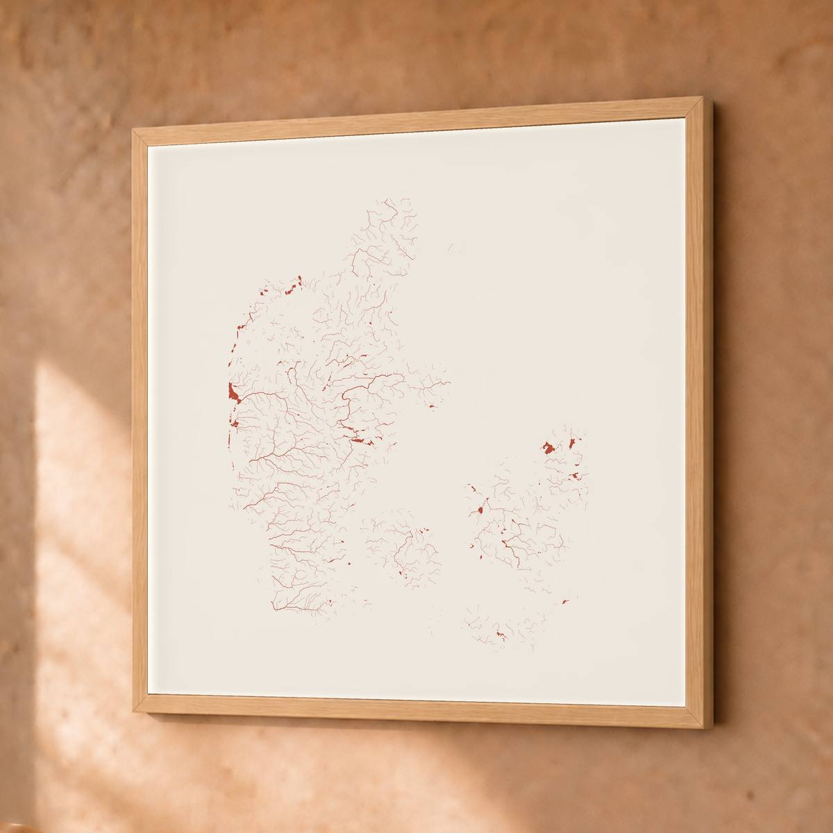 Beautiful Rivers — Dinamarca — Terracota e areia, Fine art emoldurado · 30 × 30 cm, Natural · Sem margem