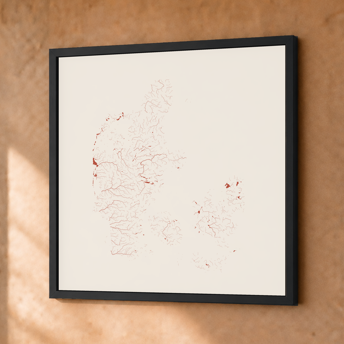 Beautiful Rivers — Dinamarca — Terracota e areia, Fine art emoldurado · 50 × 50 cm, Preto · Sem margem