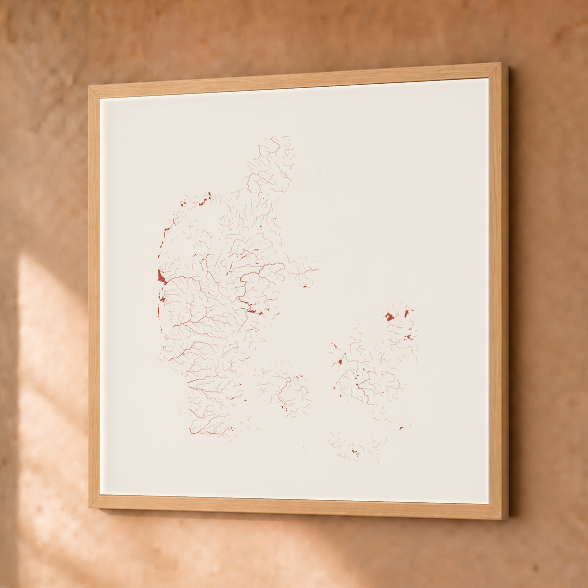 Beautiful Rivers — Dinamarca — Terracota e areia, Fine art emoldurado · 50 × 50 cm, Natural · Sem margem