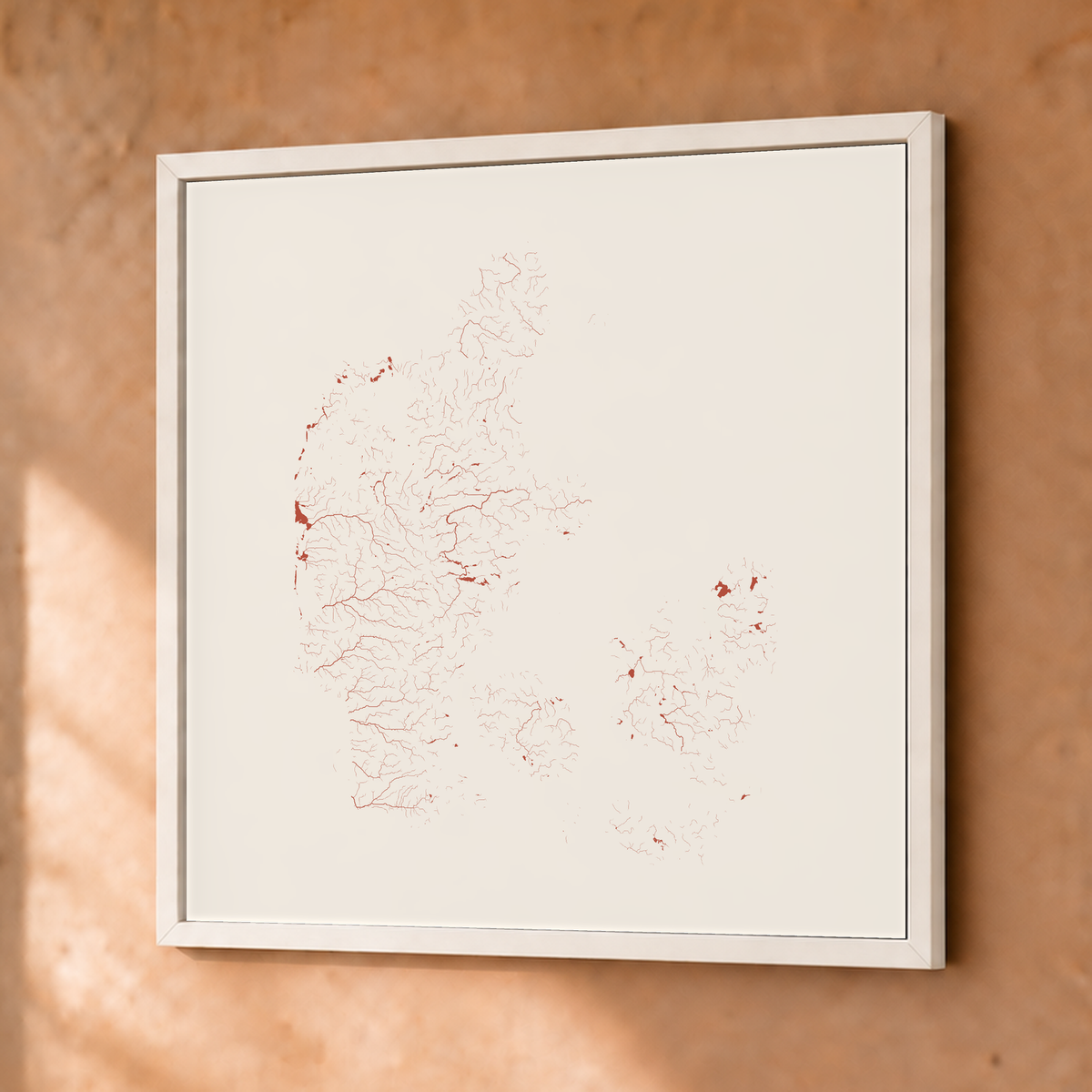 Beautiful Rivers — Dinamarca — Terracota e areia, Fine art emoldurado · 50 × 50 cm, Branco · Sem margem