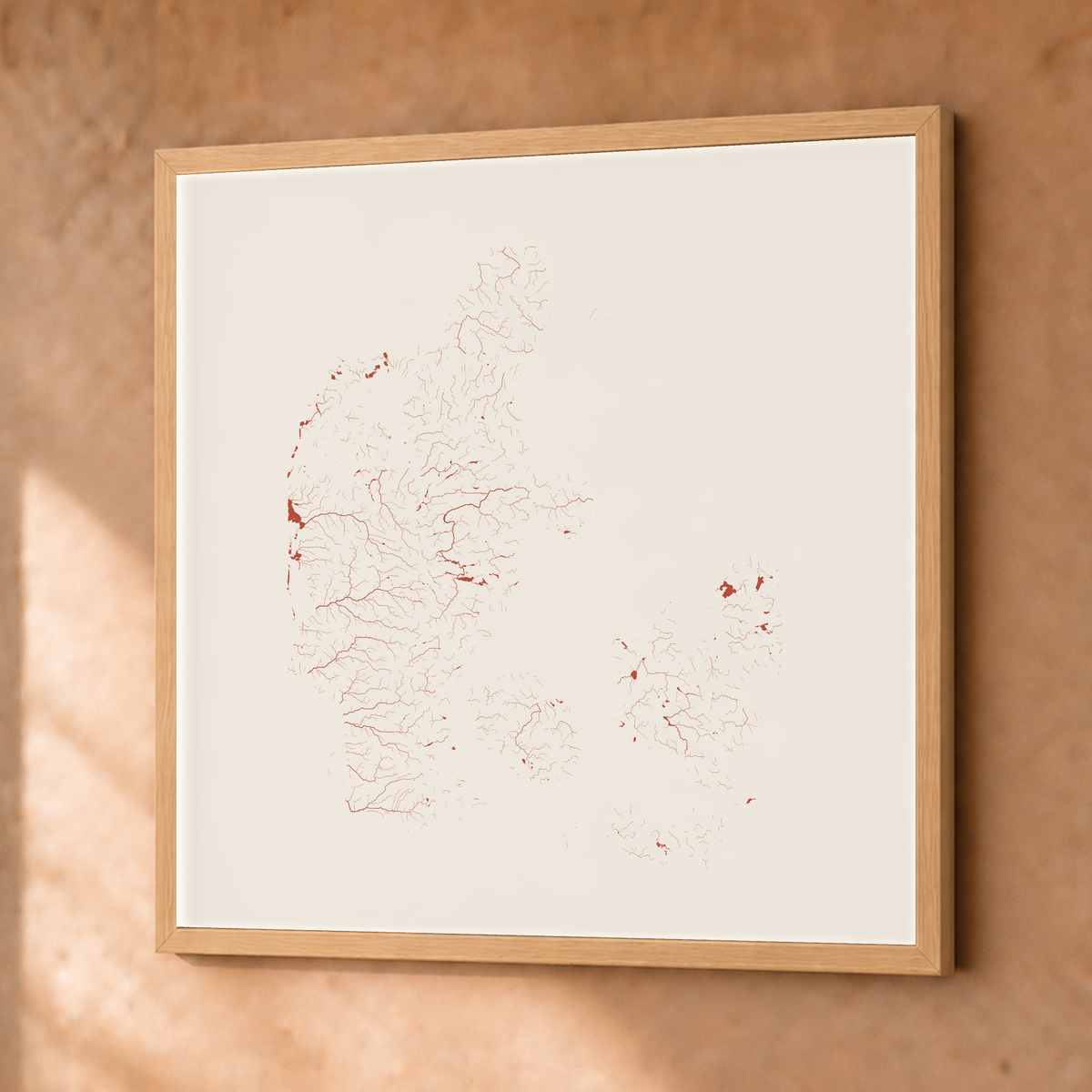 Beautiful Rivers — Dinamarca — Terracota e areia, Fine art emoldurado · 76 × 76 cm, Natural · Sem margem