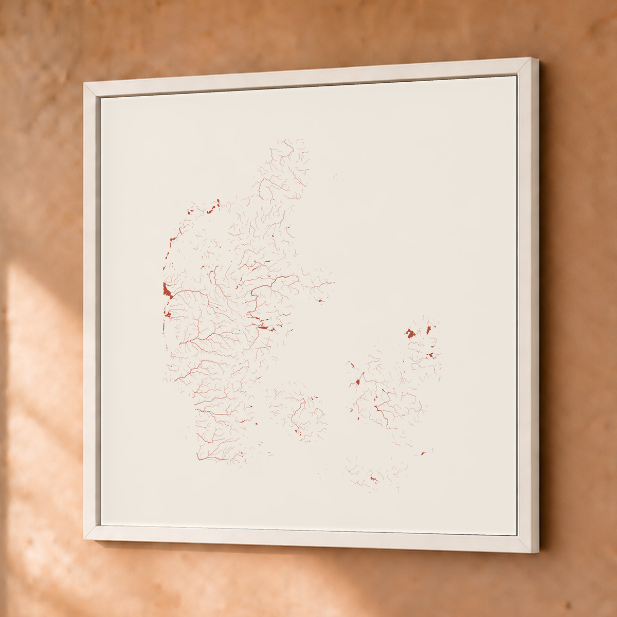 Beautiful Rivers — Dinamarca — Terracota e areia, Fine art emoldurado · 76 × 76 cm, Branco · Sem margem