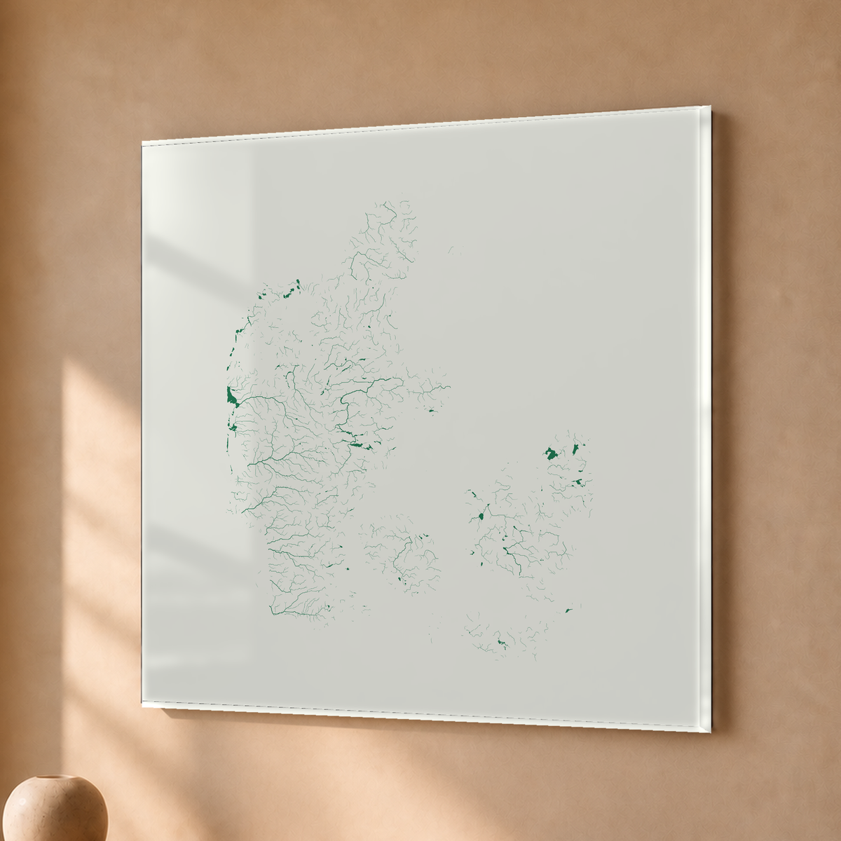 Beautiful Rivers — Dinamarca — Verde jade e porcelana, Acrílico · 50 × 50 cm, Sem margem