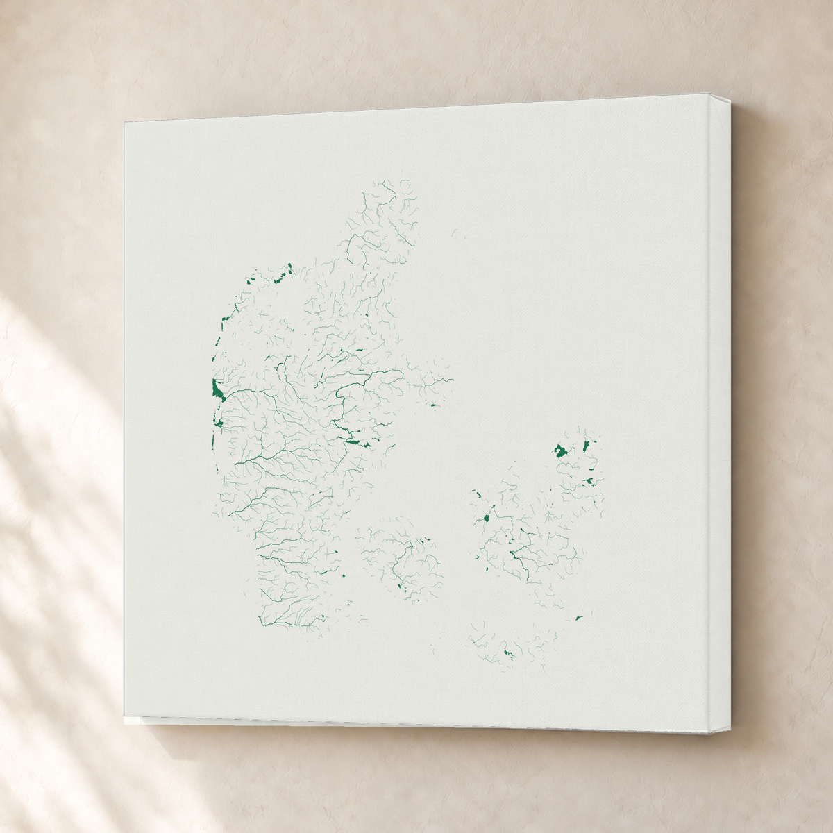 Beautiful Rivers — Dinamarca — Verde jade e porcelana, Canvas · 30 × 30 cm, Sem margem