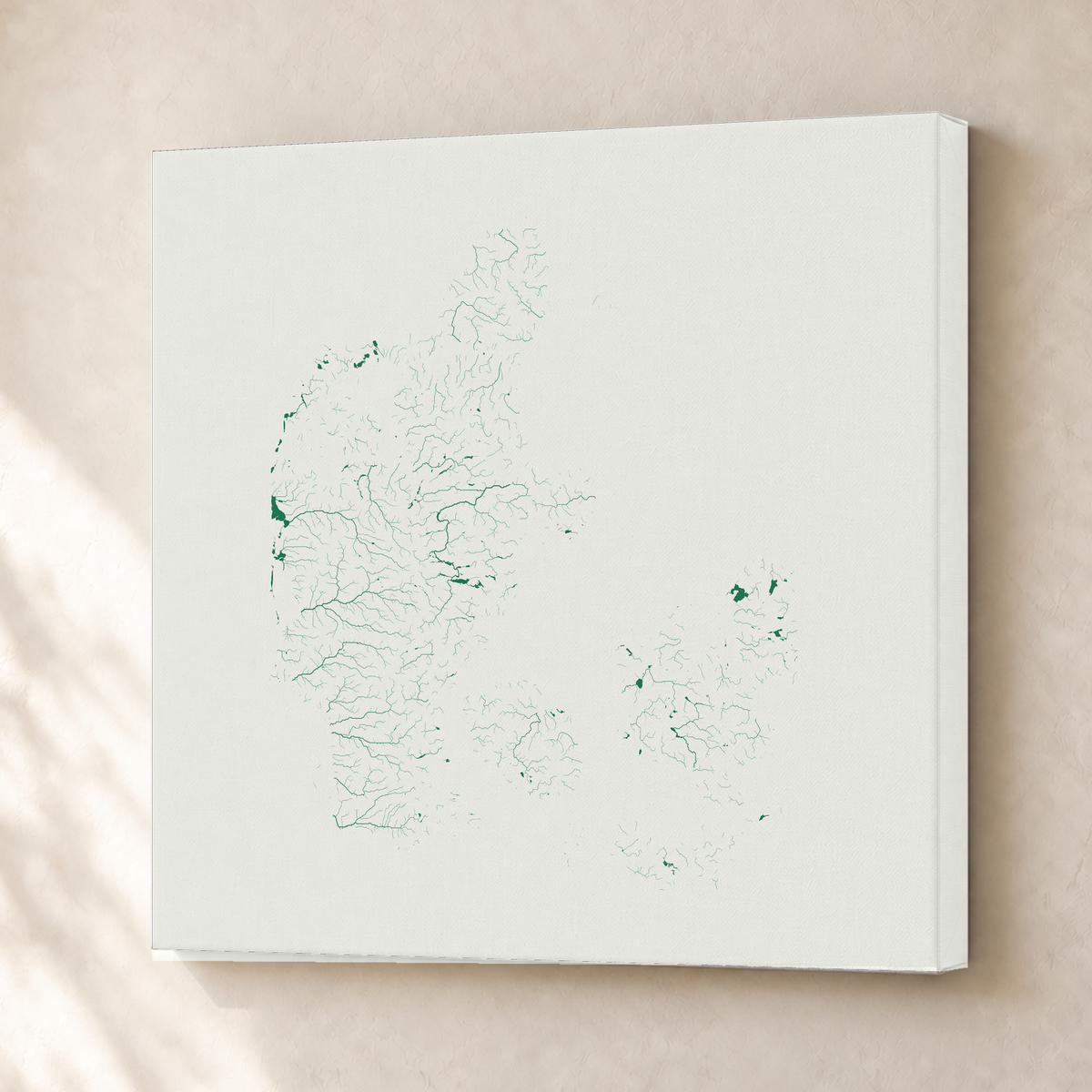 Beautiful Rivers — Dinamarca — Verde jade e porcelana, Canvas · 50 × 50 cm, Sem margem